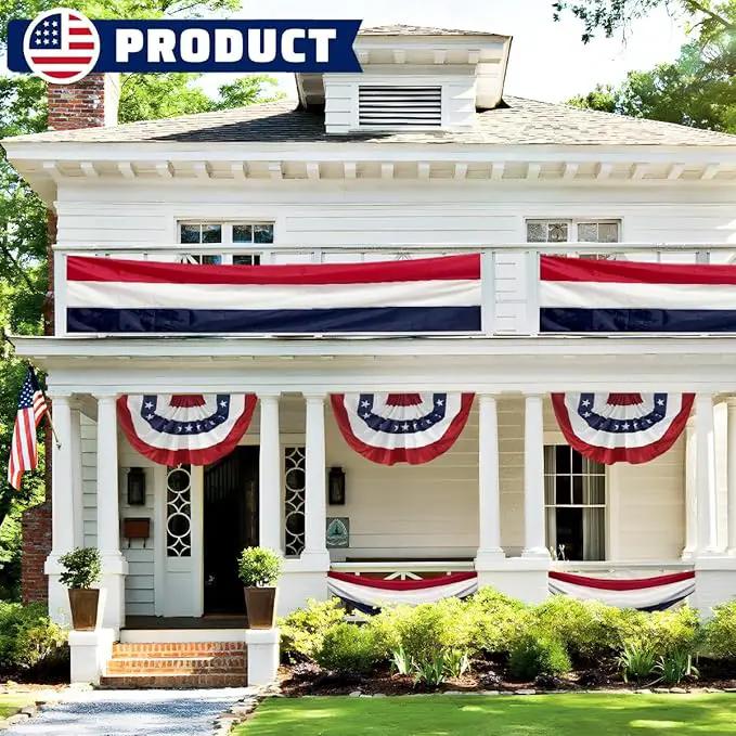 2Pack Patriotic Bunting US Flag Decorations 4th of July Decor 2x20 Ft Large Red, White & Blue Banner Veterans Day Memorial Days Celebration Outdoor Porch Garden by GreenHaven Gardens
