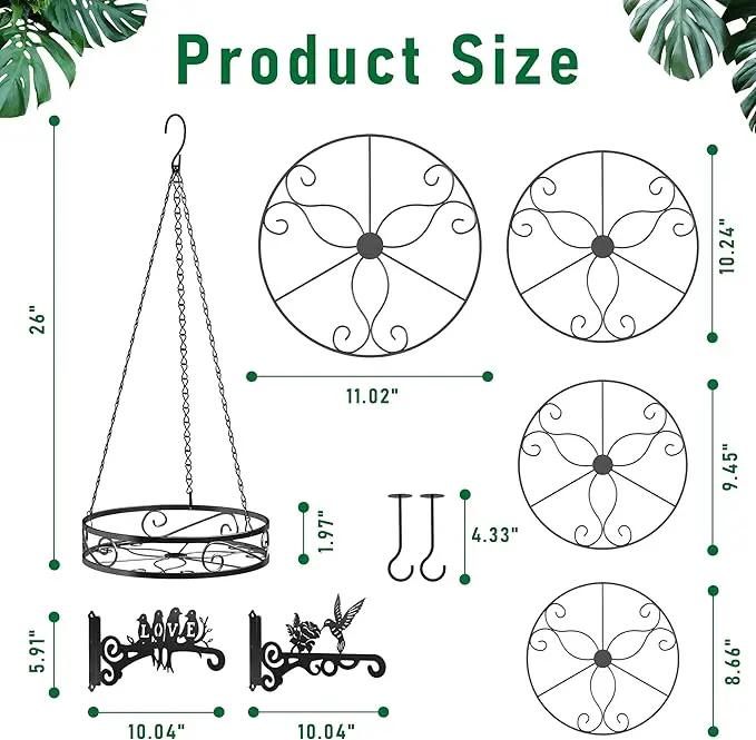 8-Pack Metal Hanging Planters for Outdoor Plants - Heavy Duty Anti Rust 4 Flower Pot Holder with 4 Bird Patterned Plant Hanger – Aesthetic Hanging Plant Holder for an Instant Indoor and Outdoor Decor by GreenHaven Gardens
