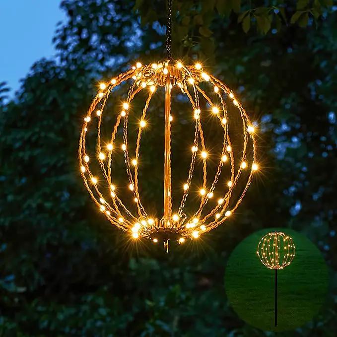 LIGHTSHARE 10IN 48LED Light Ball Yard Decoration Pathway Lights Sphere Light with Fold Flat Metal Frame Indoor Outdoor Waterproof Garden Lights, Brown Frame / Warm White Lights, 10 by GreenHaven Gardens