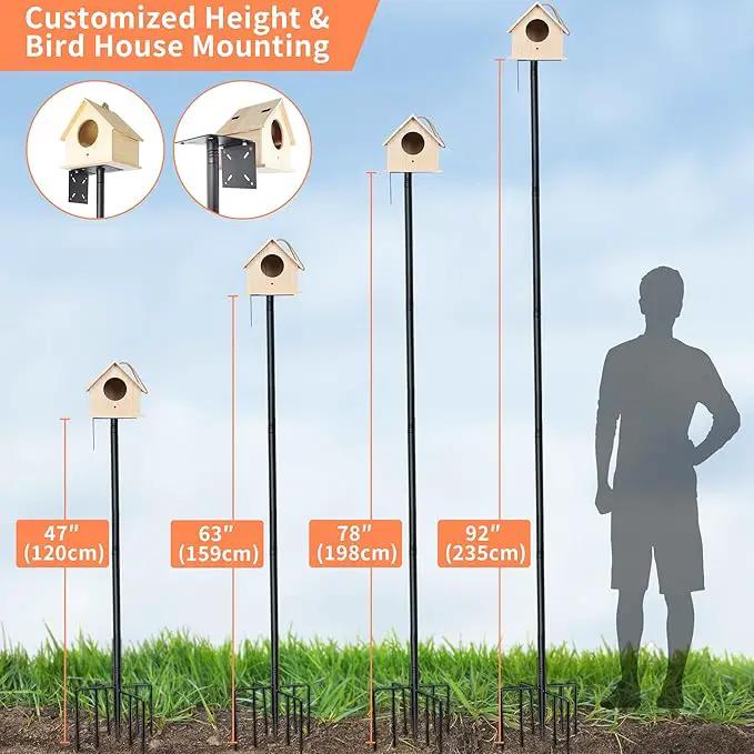 eWonLife 92 Inch Bird Feeder Pole with Squirrel Baffle & Upgraded 9-Prong Base, Adjustable Bird House Pole for Outdoors Heavy Duty, Bird Feeder Stand Post Station with 4 Shepherd Hooks, Birdbath, Tray by GreenHaven Gardens