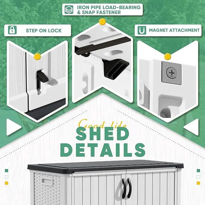 Devoko Outdoor Storage Cabinet 26 Cu Ft with Lockable Doors, Horizontal Storage Shed Waterproof Patio Tools Storage Box for Sofa Cushions, Gardening Tools and Accessories (White) by GreenHaven Gardens
