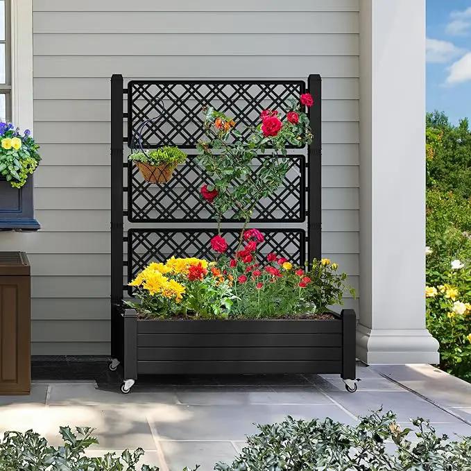 YITAHOME 43.3x17.7x61 in Planter Trellis Box with Wheels & Drain Plug, Outdoor Resin Raised Garden Bed for Climbing Plants, Large Weather-Resistant Design, Black by GreenHaven Gardens