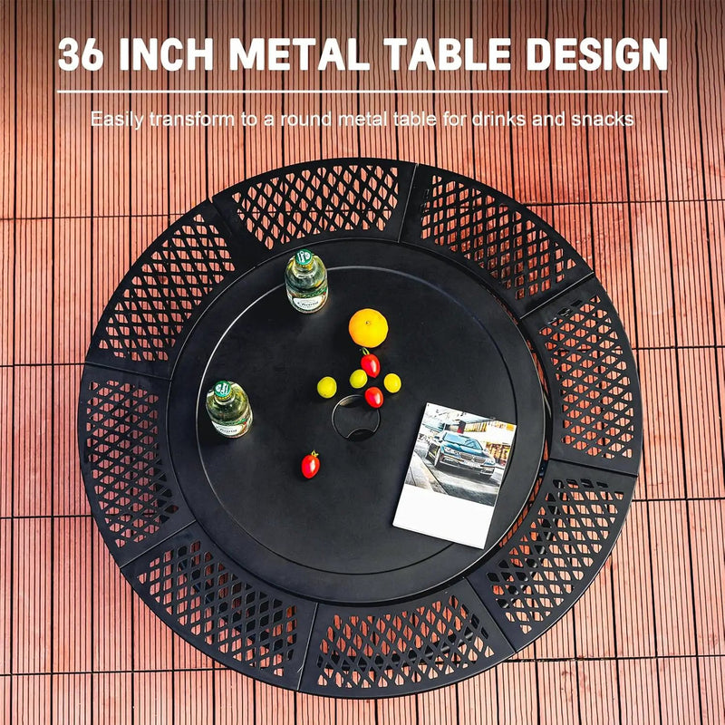 36 Inch Fire Pit with 2 Cooking Grills,Outdoor Wood Burning BBQ Firepit with Lid, 3-in-1 Outdoor Fire Pit for Backyard Deck Bonfire Patio Picnic(Black) by GreenHaven Gardens