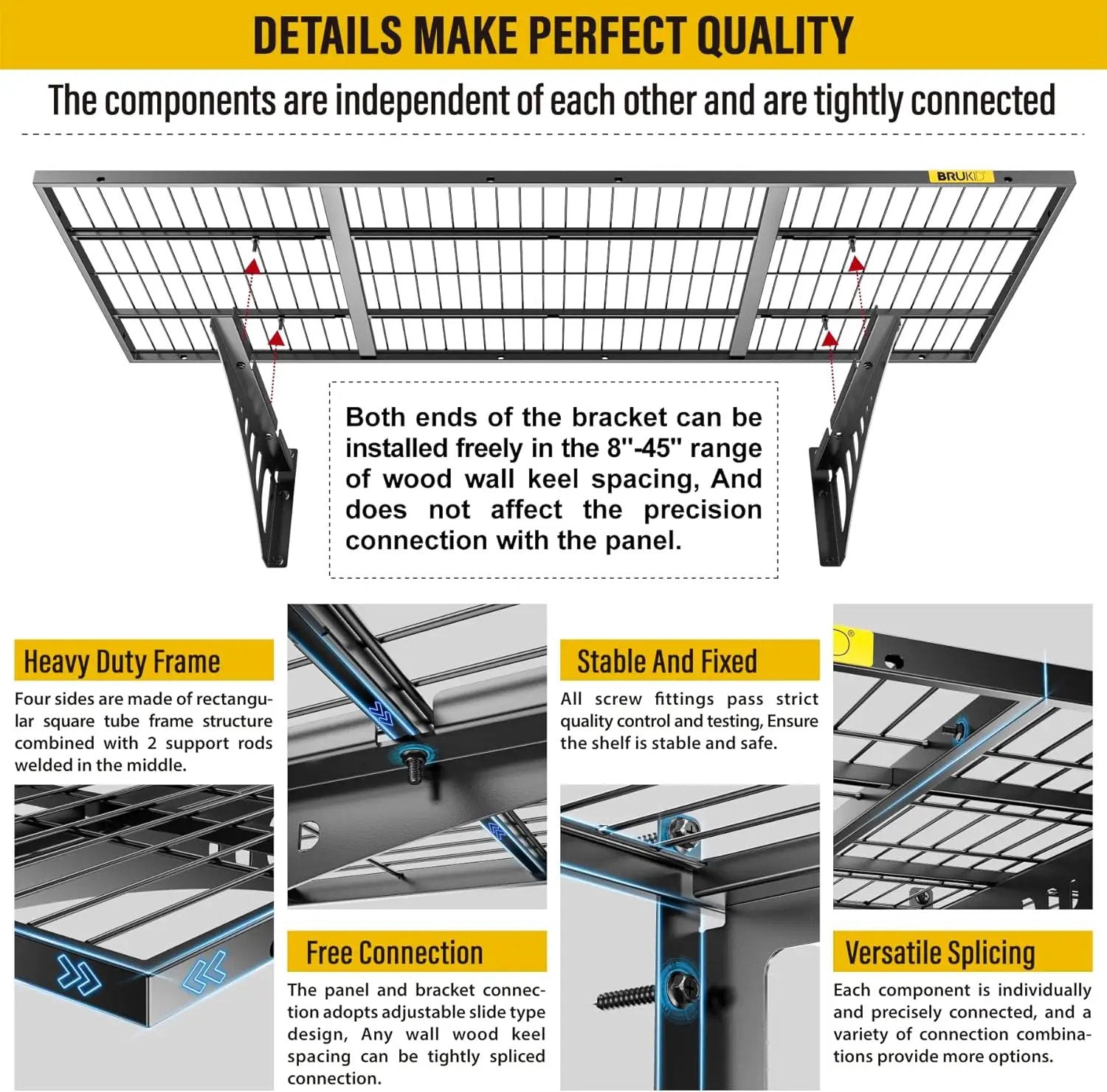 1.64x4ft Adjustable Rail Wall Garage Storage Shelf, for Tool Room, Storage Room, Store Supermarket Wall Storage Shelving Rack (1 Pack-Black) by GreenHaven Gardens