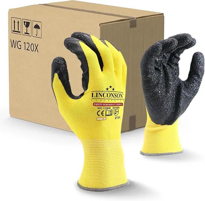 linconson 12 Pack Safety Performance Series Construction Mechanics Wrinkle Latex Work Gloves by GreenHaven Gardens