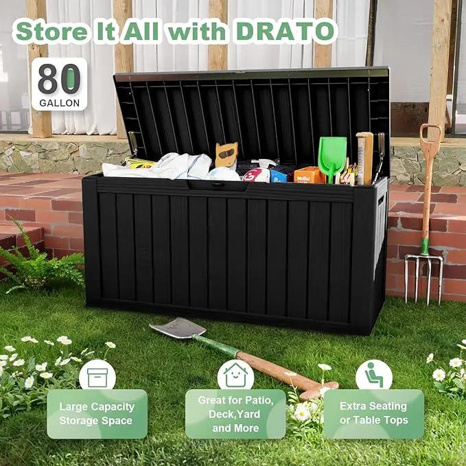 DRATO 80 Gallon Large Deck Box, Outdoor Storage Box for Patio Furniture, Patio Cushions, Gardening Tools, Pool Supplies 480lbs Weight Capacity,Waterproof Resin Storage Boxes by GreenHaven Gardens