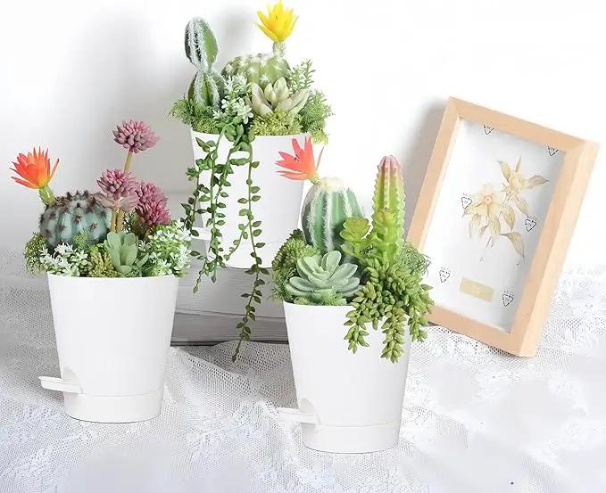 12 Pack 4 Inch Self Watering Plant Pots with Drainage and Saucers，Plastic Flower Pots for Indoor and Outdoor Plants, Nursery Planters for Houseplants and Herbs White, 4 inch 12pcs by GreenHaven Gardens