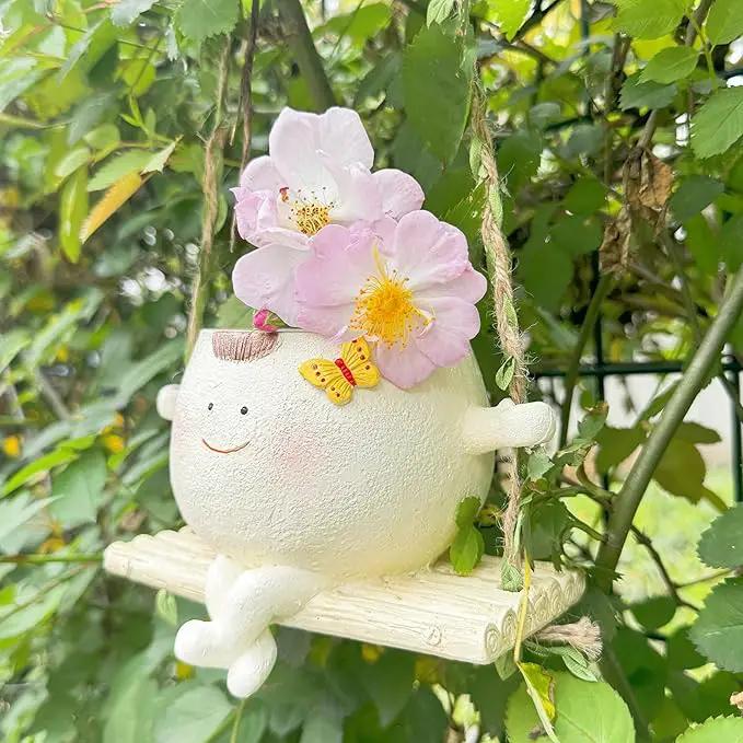 SUQ I OME Hanging Baby face Planter Pot with Butterfly Decorations,Indoor and Outdoor Resin Hanging Pot Decor by GreenHaven Gardens