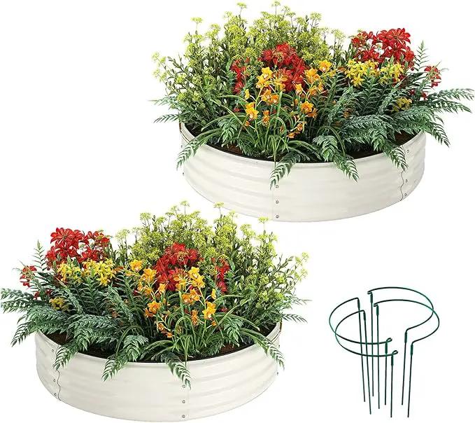 Galvanized Metal Planter Round Raised Garden Bed Kit for Gardening Outdoor，2x2x1ft 2pc Grow Garden Box Raised Flower Bed，Round Galvanized Planter Outdoor Metal Fire Pit Ring White by GreenHaven Gardens