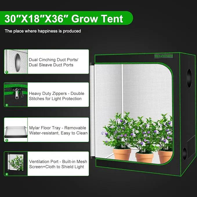 MELONFARM Small Grow Tent for Aerogarden，30”x18”x36” ，Hydroponics Growing System ，Highly Reflective 600D Diamond Mylar Canvas with Ventilation window and Floor Tray for Hydroponic Indoor Plant Growing by GreenHaven Gardens