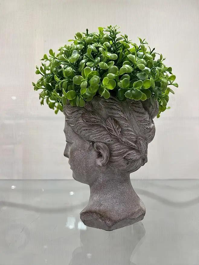 Abbott Collection Goddess Head Wall Planter - Small Cement Indoor and Outdoor Planter Pot - Grecian Woman Statue Head Planter for Flowers and Succulents (Grey, 3" Opening) by GreenHaven Gardens
