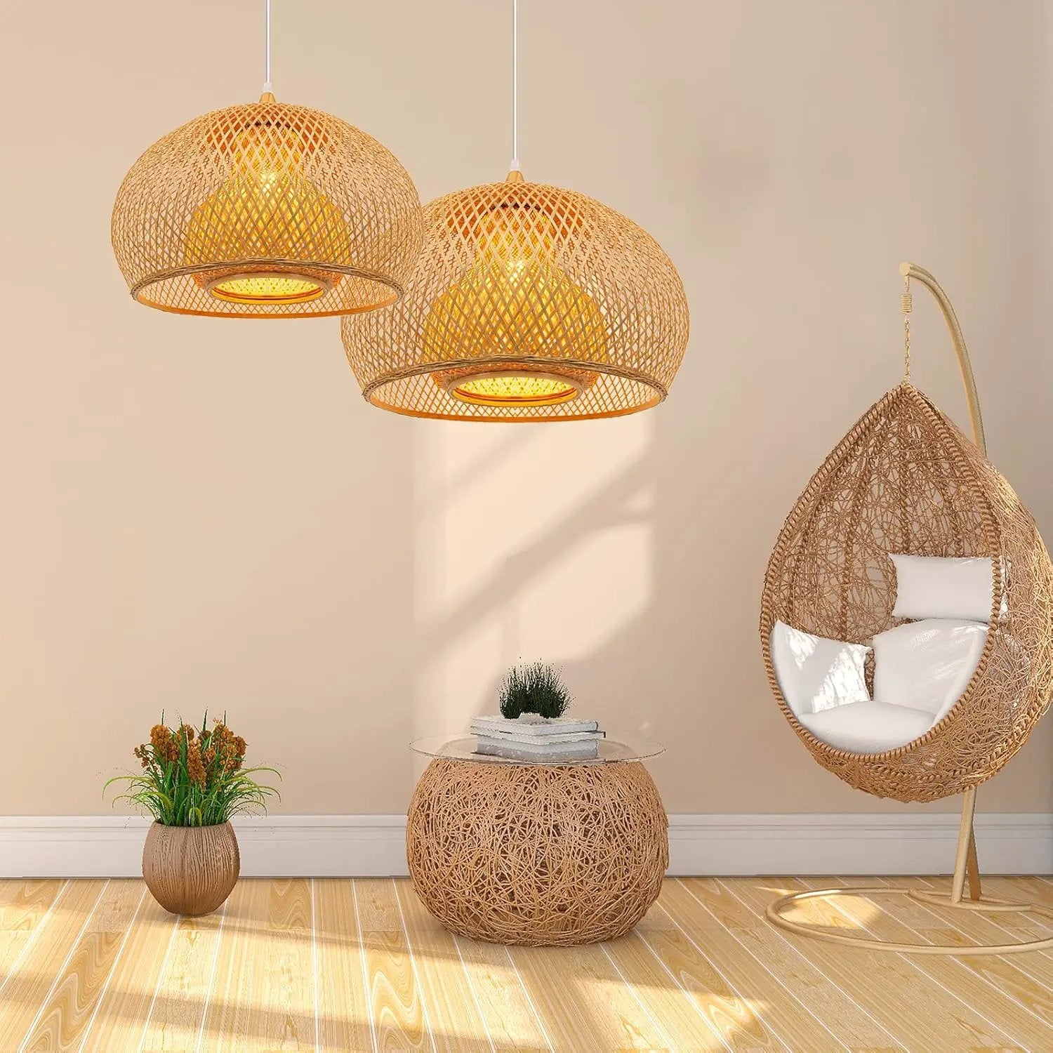 Arturesthome 1 Light Weaving Bamboo Pendant Light for Kitchen Island,17.6" Wicker Chandelier,Handmade Woven Hanging Ceiling Light for Living Room Bedroom by GreenHaven Gardens