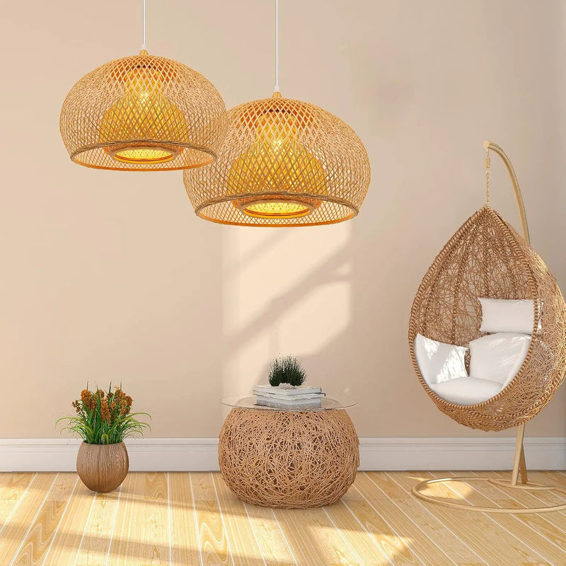 Arturesthome 1 Light Weaving Bamboo Pendant Light for Kitchen Island,17.6" Wicker Chandelier,Handmade Woven Hanging Ceiling Light for Living Room Bedroom by GreenHaven Gardens