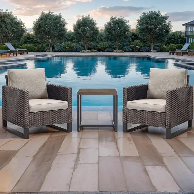 Patio Tables Outdoor Coffee Table - Steel Side Tables End Table for Proch Deck Balcony Garden Squre Brown Tabletop by GreenHaven Gardens