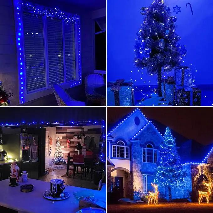 QITONG 4 Pack Solar Fairy Lights Blue, Each 33ft 100 LED String Lights Outdoor Waterproof, 8 Modes Blue Solar Lights for Outside Tree Garden Pool Wedding Party Christmas by GreenHaven Gardens