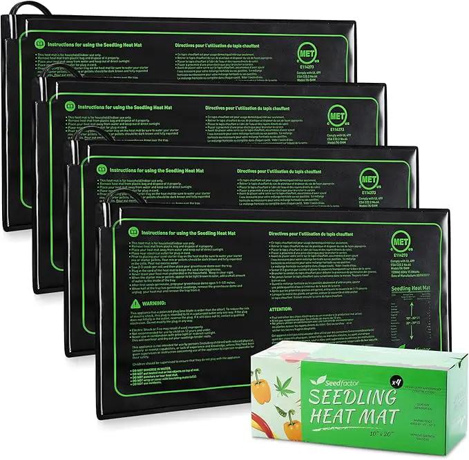 MET Certified 4 Pack Seedling Heat Mat, Seedfactor Waterproof Durable Germination Station Heat Mat, Warm Hydroponic Heating Pad for Indoor Home Gardening Seed Starter by GreenHaven Gardens