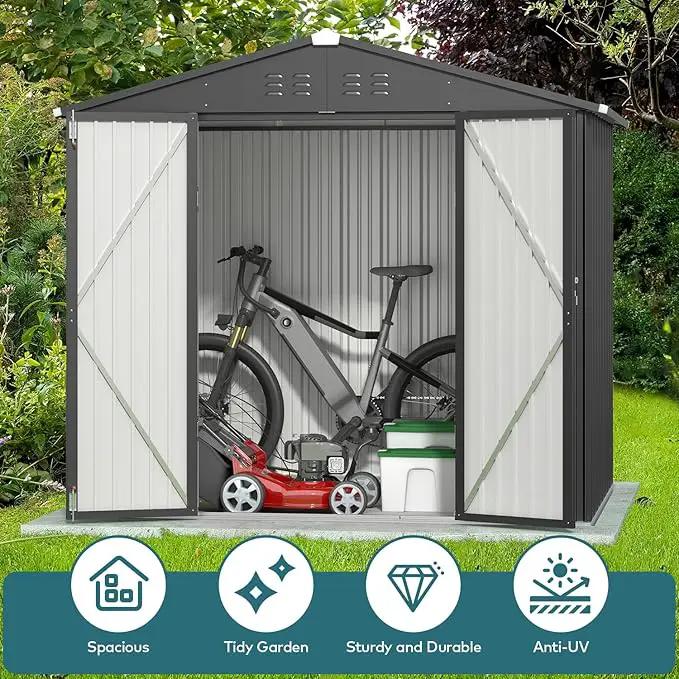 Gizoon Outdoor Storage Shed 8 x 6 FT, Galvanized Metal Garden Shed with Double Lockable Doors, Outdoor Storage Clearance for Backyard Patio Lawn-Dark Grey by GreenHaven Gardens