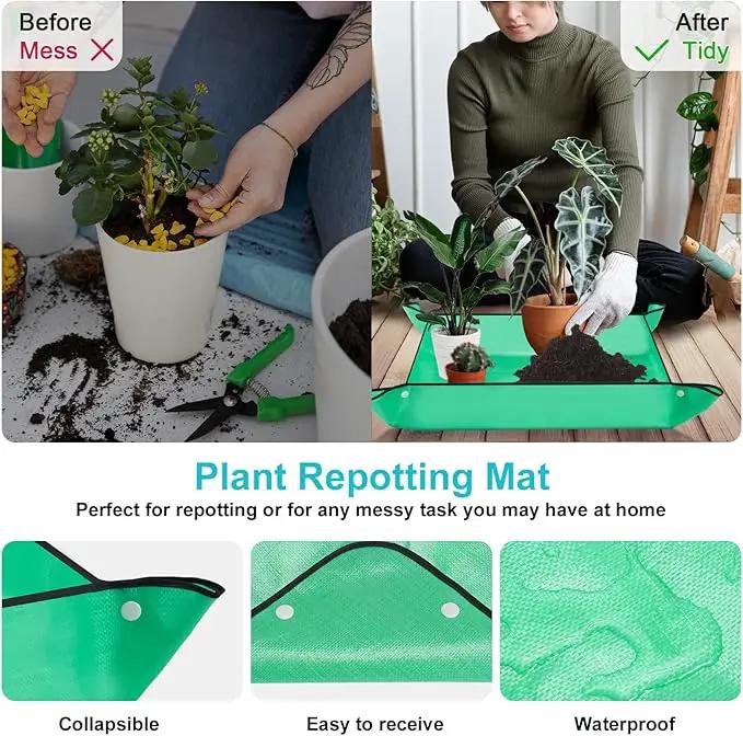 Garden Tool Set with Non Slip Rubber Grip,11 Piece Stainless Steel Gardening Tool Sets,Thickened Repotting Mat & Storage Tote Bag,Heavy Duty Outdoor Hand Tools Uprooting Weeding Tool, Ideal Gifts Blue by GreenHaven Gardens