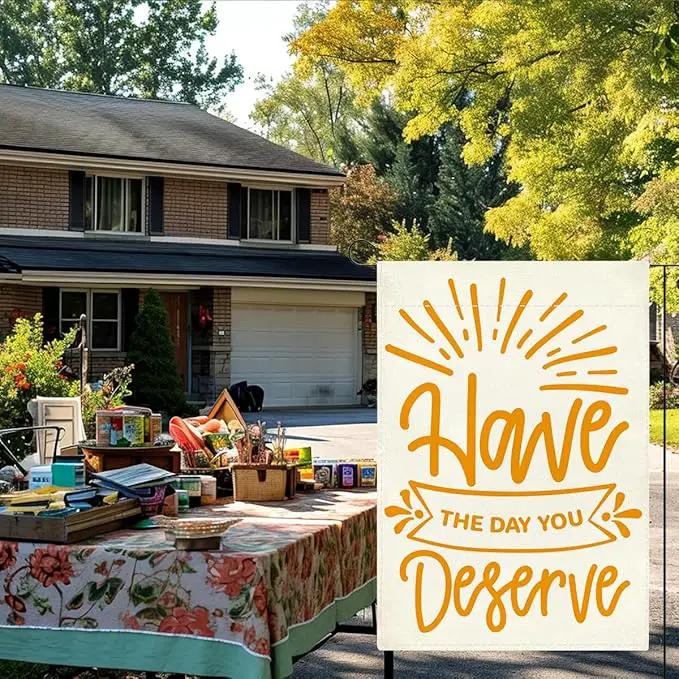 Summer Garden Flag Motivational Signs Have The Day You Deserve Decorations Small Double Sided Burlap art Stained Glass Style Garden Flags 12 x 18 Inch for Outside by GreenHaven Gardens