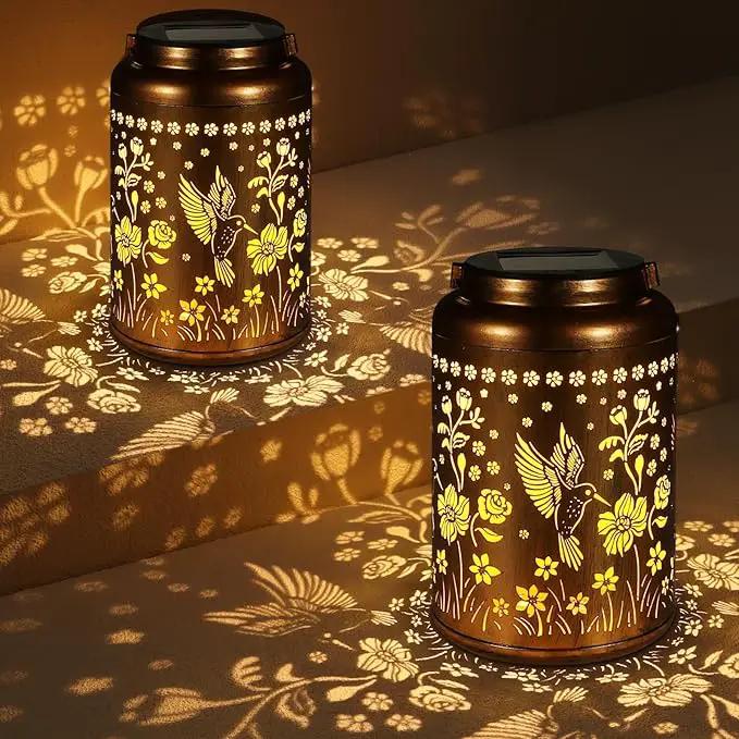 2 Pack Solar Lanterns Outdoor Waterproof, Hummingbird Garden Decor Gifts for Women Mom Grandma Hanging Solar Lights Metal Solar Decoration Outside for Yard, Patio, Lawn, Pathway, Landscape by GreenHaven Gardens