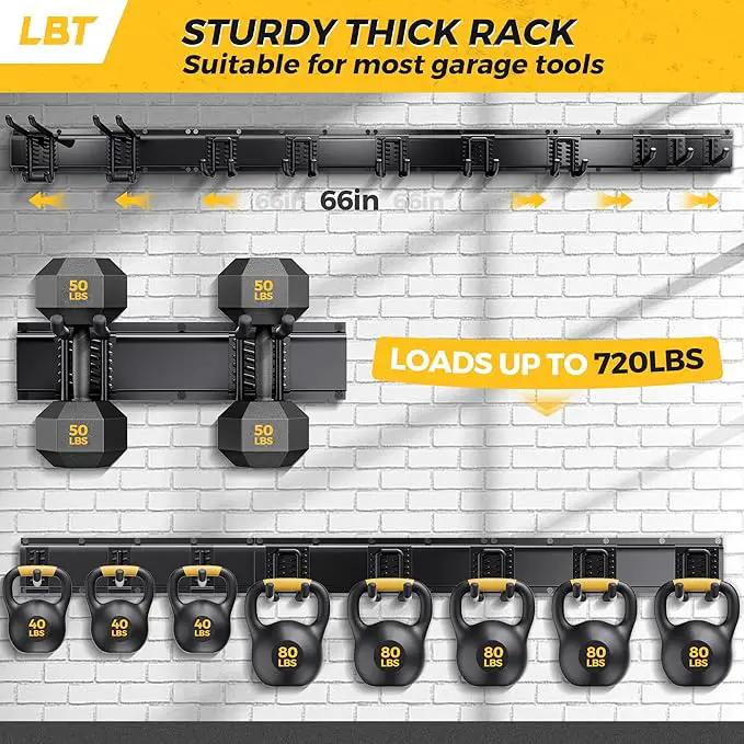 LBT 66" Garage Tool Organizer Wall Mount - 720lbs Garden Tool Organizer with Adjustable Hooks, Heavy Duty Metal Garage Storage Rack, Anti-Rust Shed Rack Holder Hanging Rake Broom Mower Snowboard by GreenHaven Gardens