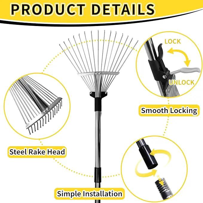 2 Pack Garden Rake for Leaves,Heavy Duty Metal Adjustable Leaf Rake for Lawns,Long Handle 33"-69" with Expandable Head 8"-15",Garden Tools for Yard Lawn Shrub Garden Beds by GreenHaven Gardens