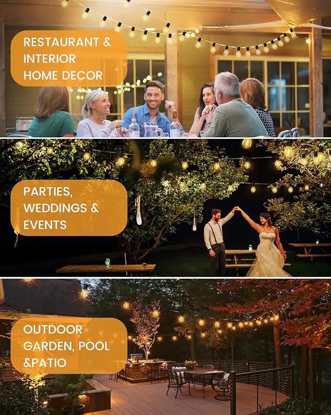 Solar Powered 150FT Outdoor String Lights 35+2 LED Bulbs Waterproof Shatterproof Remote Control Dimmable Extra Long Hanging Lights for Large Yard Deck Market Cafe Event Lighting by GreenHaven Gardens