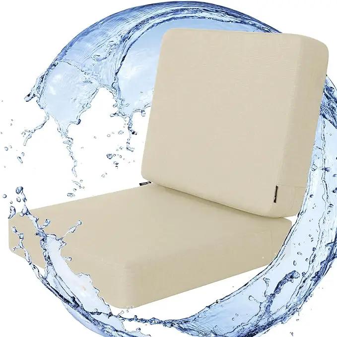 Favoyard Outdoor Deep Seat Cushion Set, 22 x 22 Inch Rainproof & 3-Year Fade Resistant Patio Furniture Cushions, Removable Seat Bottom & Back Cushion Covers with Ties for Chair, Sofa, Couch, Beige by GreenHaven Gardens