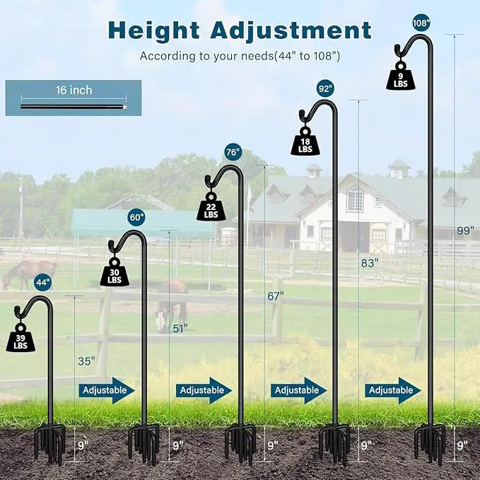 Gtongoko Shepherds Hook for Outdoor, 76 Inch Bird Feeder Pole with 7 Prongs Base, 5/8 Inch Thick Heavy Duty Adjustable Garden Hook for Hanging Plant, Hummingbird Feeder, Lantern, 2 Pack by GreenHaven Gardens