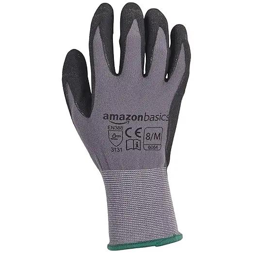 Amazon Basics Micro-Foam Nitrile Coated Work Gloves, Nylon Liner Fiber, Touch Screen, Size 8/M, 12 Pairs, Grey by GreenHaven Gardens