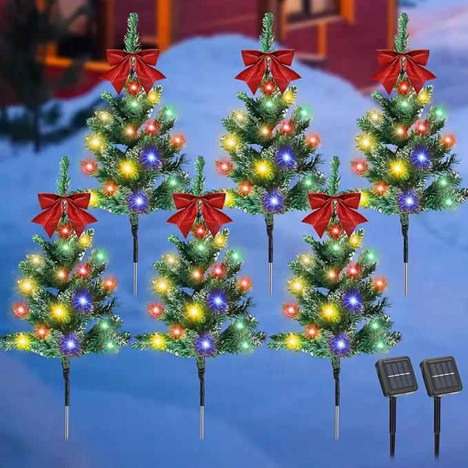 VIHOSE 8 Pcs Solar Christmas Trees Garden Stake Lights Outdoor Xmas Pathway Lights with Decorative Bows Solar Powered Pre-lit Christmas Tree Decor for Outdoor Winter Garden Patio by GreenHaven Gardens