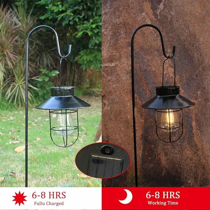 2 Pack Solar Lanterns ,Outdoor Waterproof Solar Lamp with Shepherd Hook, Metal Edison Bulb Lights Gifts for Gifts for Women/Mom Garden Outdoor Pathway Decor (Black) by GreenHaven Gardens