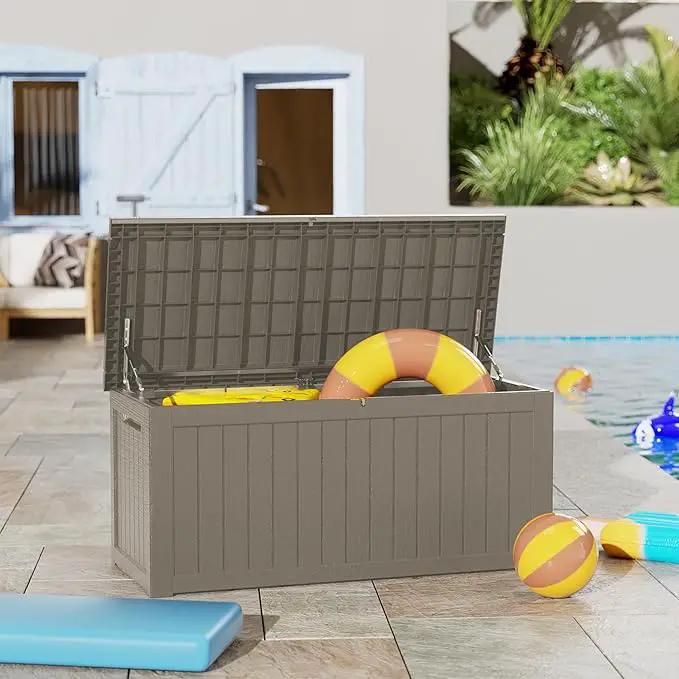 270 Gallon Heavy Duty Outdoor Storage Box - Extra Large Package Protection for Outside Deliveries, Patio Storage Bench & Resin Deck Chest with Lock, UV-Resistant, Slate Grey by GreenHaven Gardens