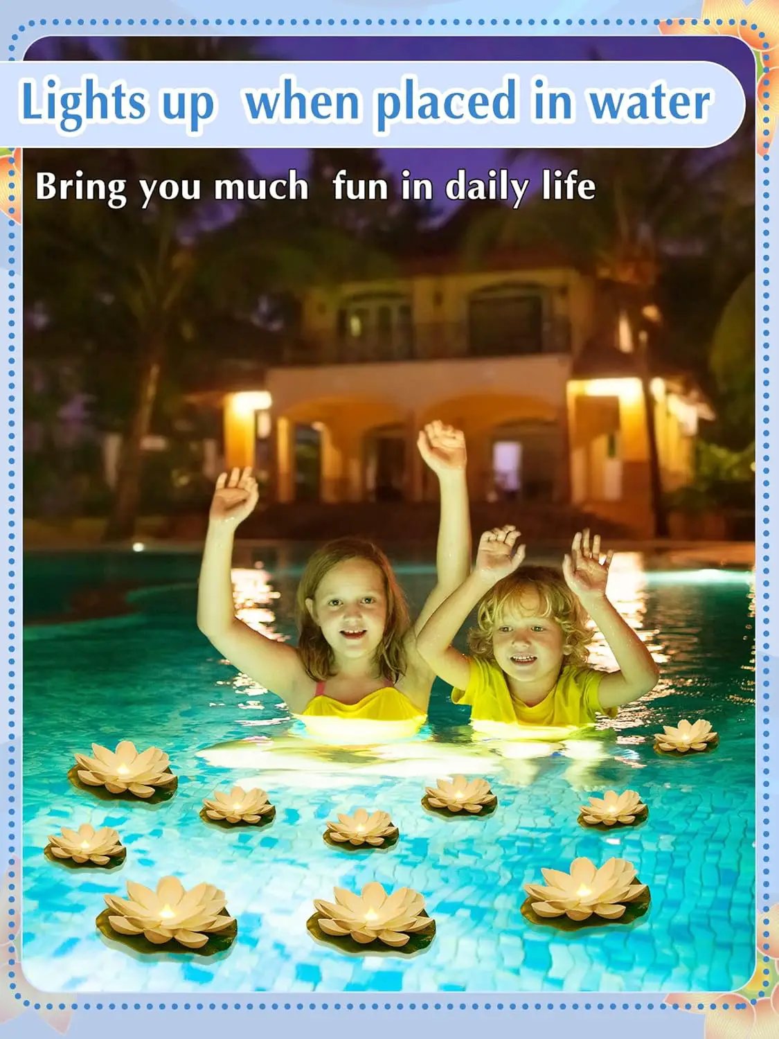 Hortsun 12 Pcs Floating Lotus Lights with Batteries Lily Pads Pool Flowers Diwali Pooja Decorations Floating Candles Decor for Pool Pond Outdoor Indoor(3.94/5.91 Inch,White) by GreenHaven Gardens