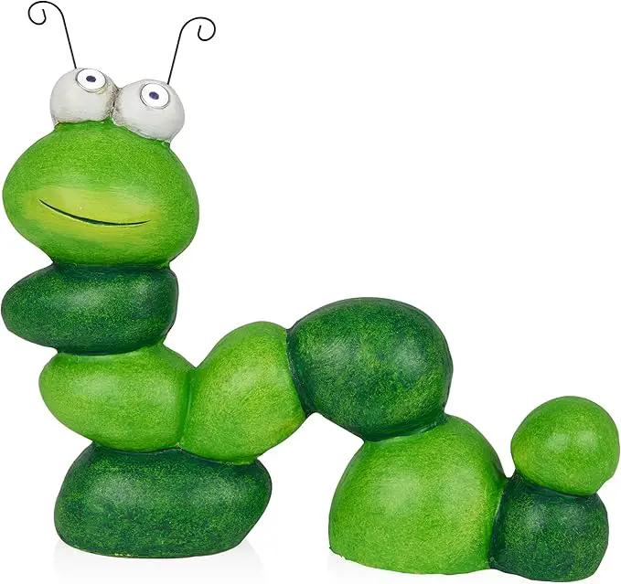Alpine Corporation YEN608SLR Caterpillar Statue with Light Up Eyes, Solar Powered LED Caterpillar Garden Statue, 16" H, Green by GreenHaven Gardens