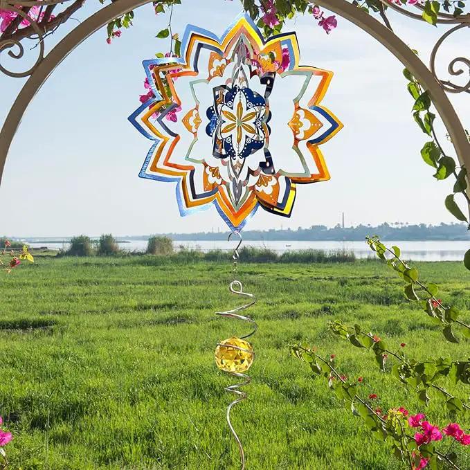 3D Wind Spinner Starry Sky Mandala Wind Spinners Outdoor, Laser Cut Metal Hanging Wind Sculptures, Kinetic Whirling Art Ornament Outside Garden Decoration Yard Decor, Meaningful Gift Ideas by GreenHaven Gardens