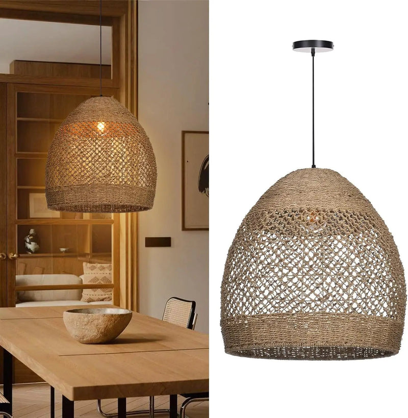 Arturesthome Rustic Rattan Pendant Light,Basket Hanging Light Ceiling Lamp for Dining Room,23.6" Farmhouse Wicker Chandelier for Living Room Foyer Bedroom Hallway by GreenHaven Gardens
