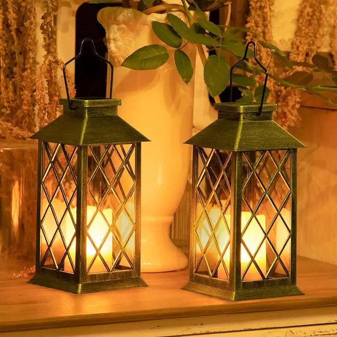 2Pack 11" Outdoor Solar Lanterns Waterproof Garden Patio Lantern Lights Flickering Candle Mission for Outside, Party, Yard, Lawn, Mothers Day Gifts Garden Gifts for Mom Women (Antique Green Bronze) by GreenHaven Gardens