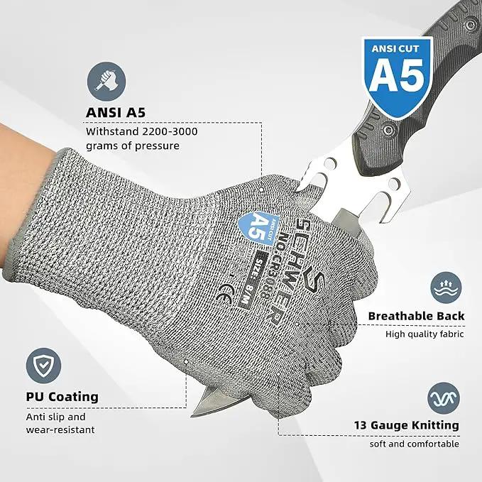Schwer 240 Pairs ANSI A5 Cut Resistant Work Gloves, Cut Proof Gloves with PU Coating, Used for Metal Fabrication, WoodWorking, Construction, Non Slip, Durable, M, CR3088 by GreenHaven Gardens