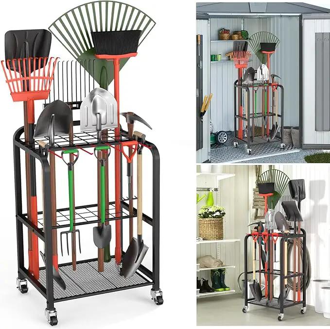 Trieez Garden Tool Organizer for Garage, Yard Tool Organizer with Wheels for Garage Organization and Storage - Sturdy Yard Tool Holder Tool Rack, for Shed, Outdoor, Tool Stand by GreenHaven Gardens