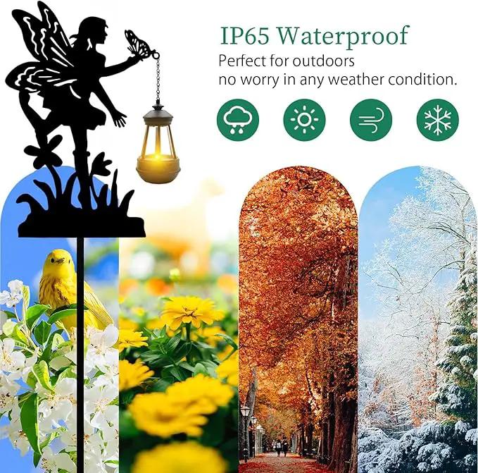 Solar Angel with Butterfly Garden Stakes Outdoor Decor Metal Angel Holding Solar Lantern Decorative Garden Metal Stakes Outdoor Flower Silhouette Stakes by GreenHaven Gardens