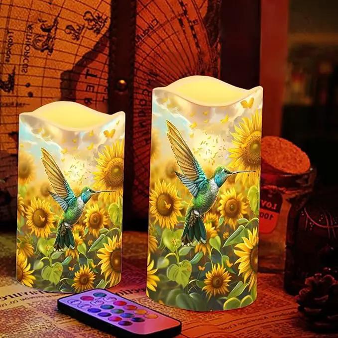 Ystardream Operated Candles with Flickering Flame Flameless Taper Candles Flickering Operated Electric Pillar Candle LED Candle for Indoor Outdoor Home Decor Hummingbird Sunflower by GreenHaven Gardens