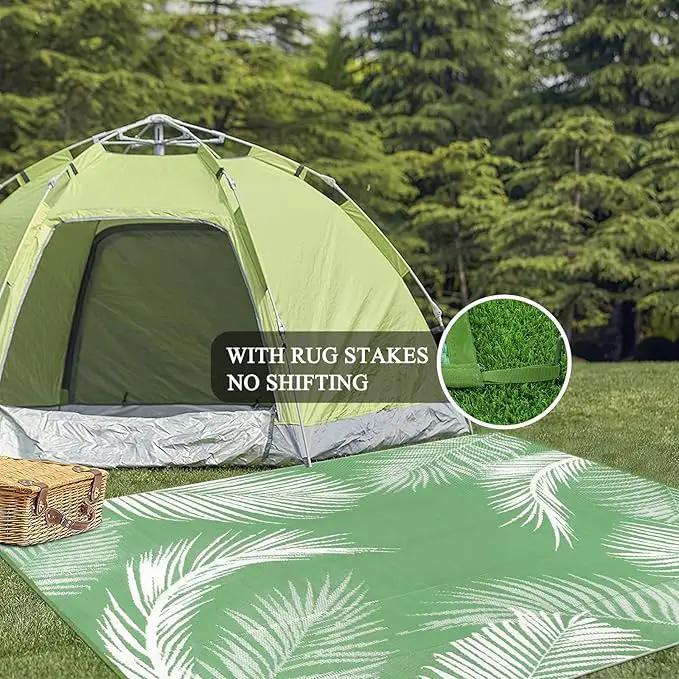 Pauwer Waterproof Outdoor Rug 6x9, Reversible Plastic Straw Patio Camping Rug, Indoor Outdoor RV Mat Carpet for Deck, Camper, Porch, Balcony, Backyard, Picnic, Leaf Green by GreenHaven Gardens