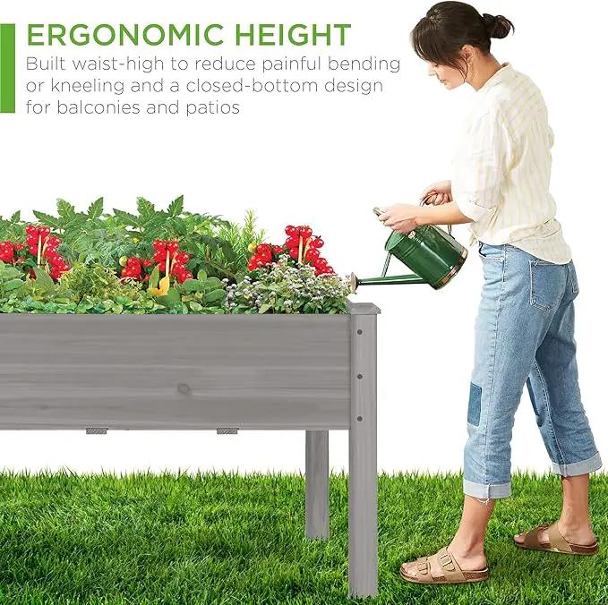 Best Choice Products 34x18x30in Raised Garden Bed, Elevated Wood Planter Box Stand for Kids, Backyard, Patio, Balcony w/Bed Liner, 150lb Capacity - Gray by GreenHaven Gardens