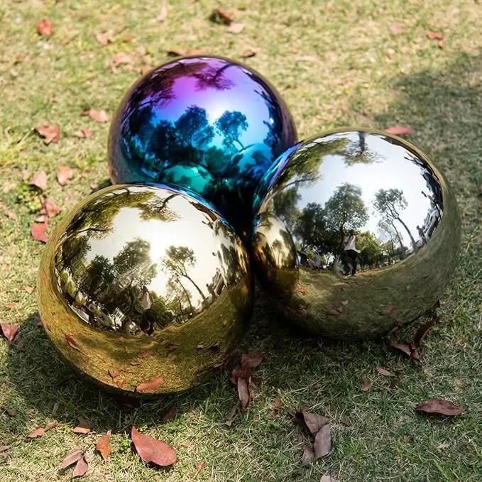 10 Inch Stainless Steel Gazing Globe,v2croft Hollow Ball Mirrored Surface Polished Shiny Sphere,Garden Stainless Steel Gazing Ball for Outdoor Lawn Pond Yard Ornament(rainbow) by GreenHaven Gardens