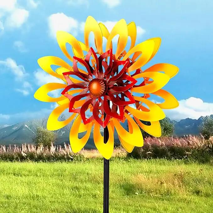 Sunflower Wind Spinners, 360 Degrees Swivel Metal Wind Sculptures, 62" Garden Pinwheels for Yard Lawn Patio Decor by GreenHaven Gardens