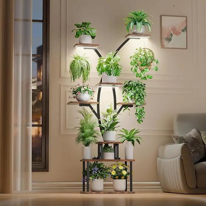 64.8" Tall Plant Stand Indoor with Grow Lights, 7 Tiered Metal Corner Plant Shelf Display Rack for Indoor Plants, Large Flower Holder Stand for Living room, Patio, Bedroom by GreenHaven Gardens