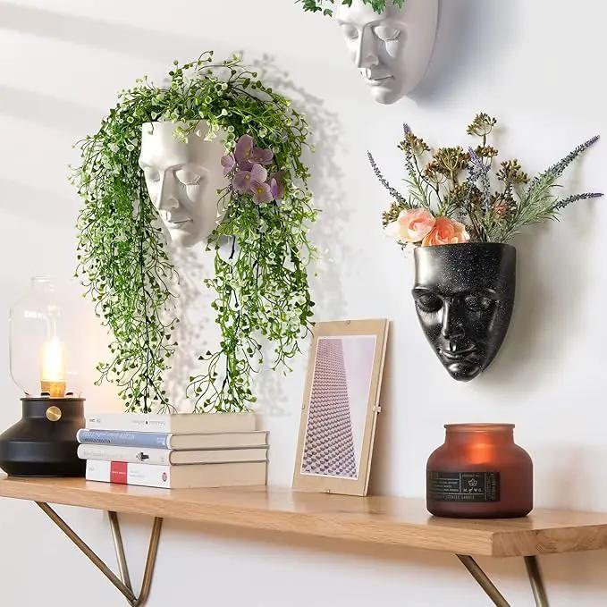 Head Planter Wall Mounted, 6.6 Inch Resin Face Wall Planter Wall Vase for Flower Plant Pot with Drainage Suitable for Home Decor Planter Gifts by GreenHaven Gardens
