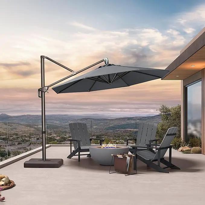 PURPLE LEAF 10FT Cantilever Patio Umbrella with 360-degree Rotation Aluminum Round Outdoor Offset Handing Umbrella for Patio Pool, Deep Grey by GreenHaven Gardens