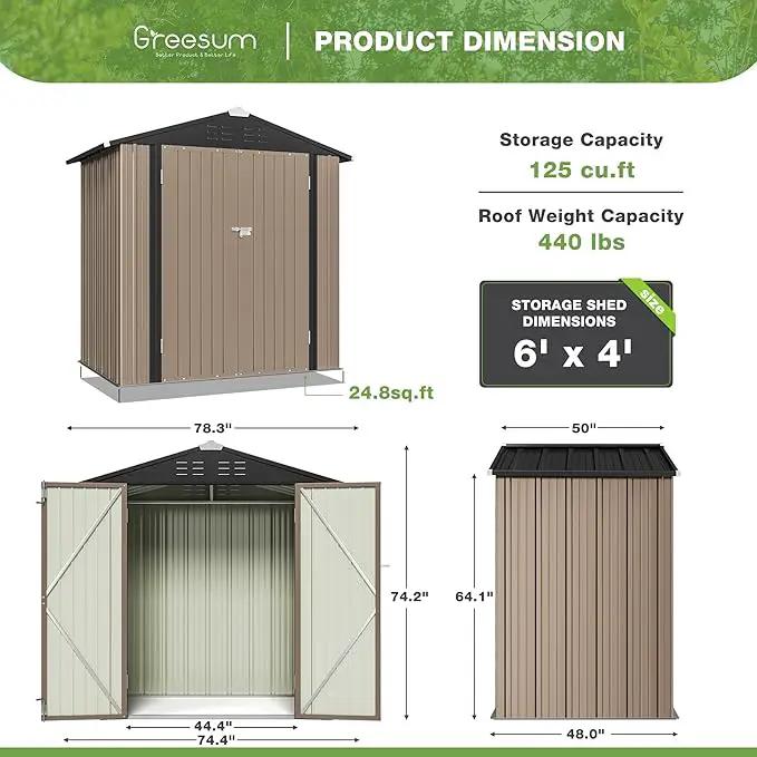 Greesum Outdoor Storage Shed 6 x 4 ft. Utility Tool Shed Metal Storage Garden Shed with Door & Lock for Patio Storage, Brown by GreenHaven Gardens